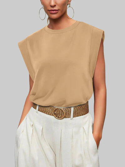 Round Neck Cap Sleeve Top