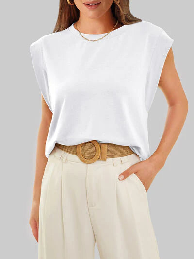 Round Neck Cap Sleeve Top