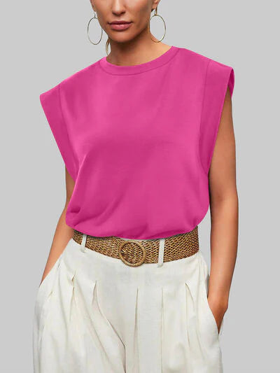 Round Neck Cap Sleeve Top