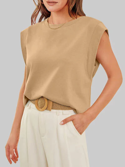 Round Neck Cap Sleeve Top