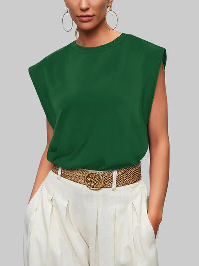 Round Neck Cap Sleeve Top