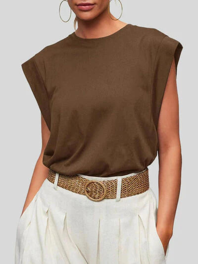Round Neck Cap Sleeve Top