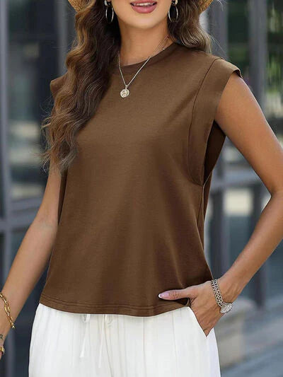 Round Neck Cap Sleeve Top