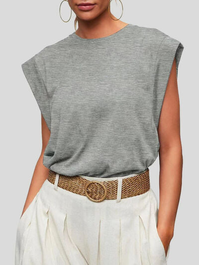 Round Neck Cap Sleeve Top
