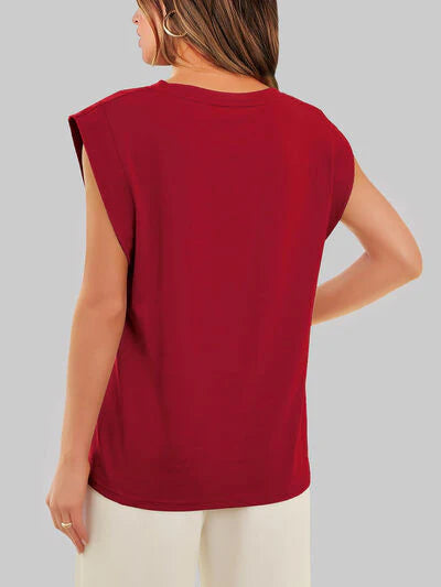 Round Neck Cap Sleeve Top