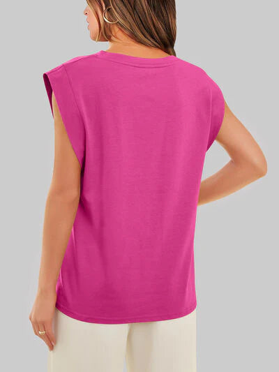 Round Neck Cap Sleeve Top