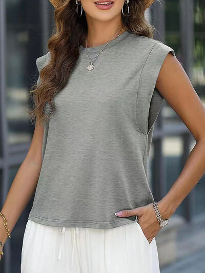 Round Neck Cap Sleeve Top