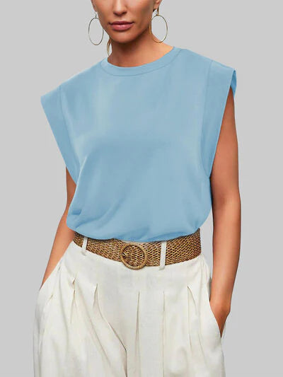 Round Neck Cap Sleeve Top