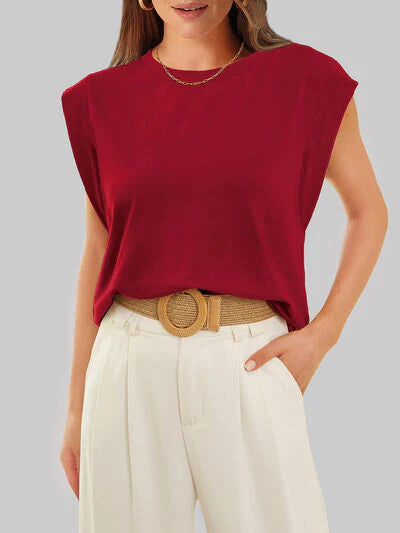 Round Neck Cap Sleeve Top