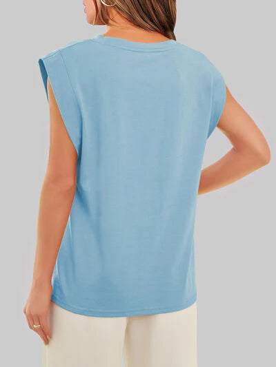 Round Neck Cap Sleeve Top