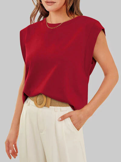 Round Neck Cap Sleeve Top
