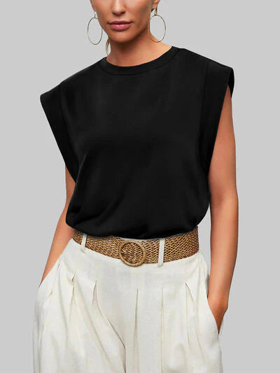 Round Neck Cap Sleeve Top