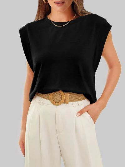 Round Neck Cap Sleeve Top