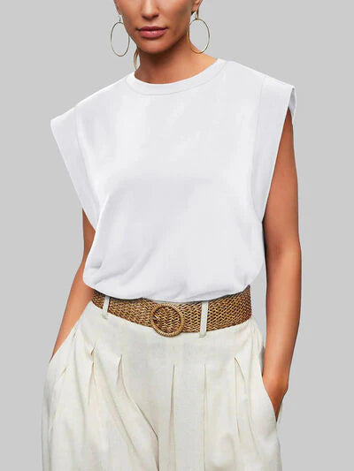 Round Neck Cap Sleeve Top