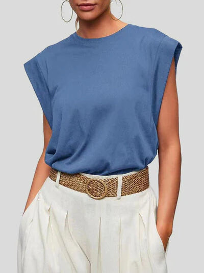 Round Neck Cap Sleeve Top