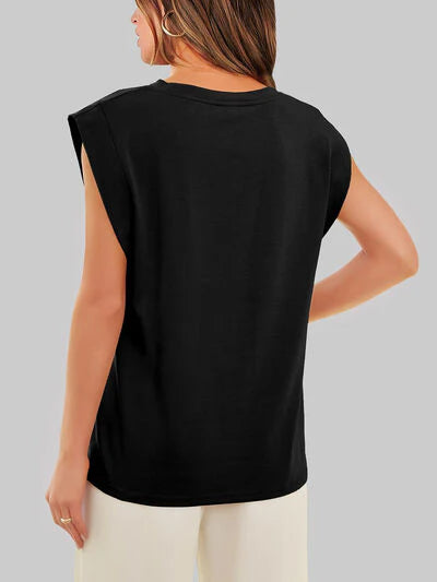 Round Neck Cap Sleeve Top