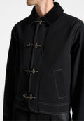 BLACK CONTRAST-STITCH GABARDINE BUCKLE JACKET