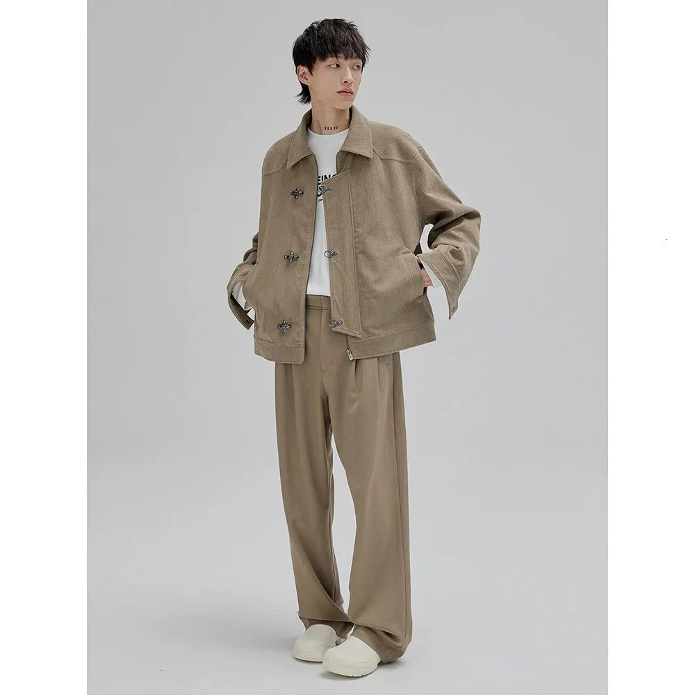 FIREMAN CLASP-BUCKLE CORDUROY COLLARED JACKET