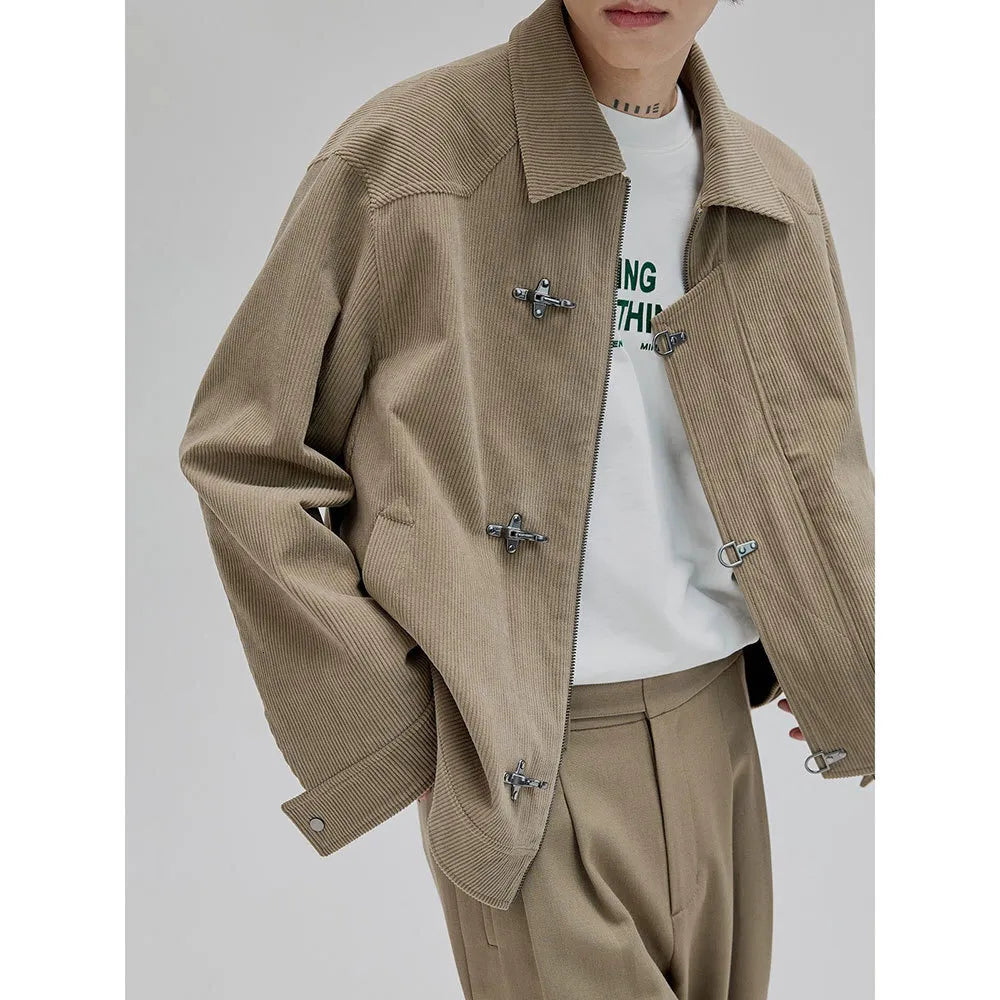 FIREMAN CLASP-BUCKLE CORDUROY COLLARED JACKET
