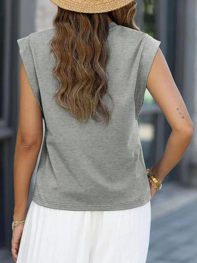 Round Neck Cap Sleeve Top