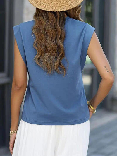 Round Neck Cap Sleeve Top