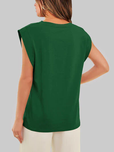Round Neck Cap Sleeve Top