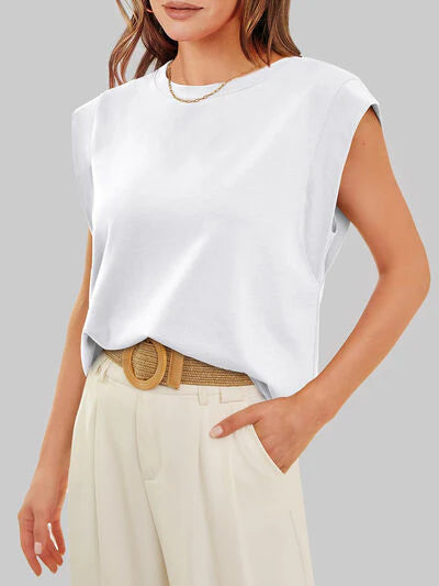 Round Neck Cap Sleeve Top
