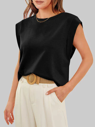 Round Neck Cap Sleeve Top