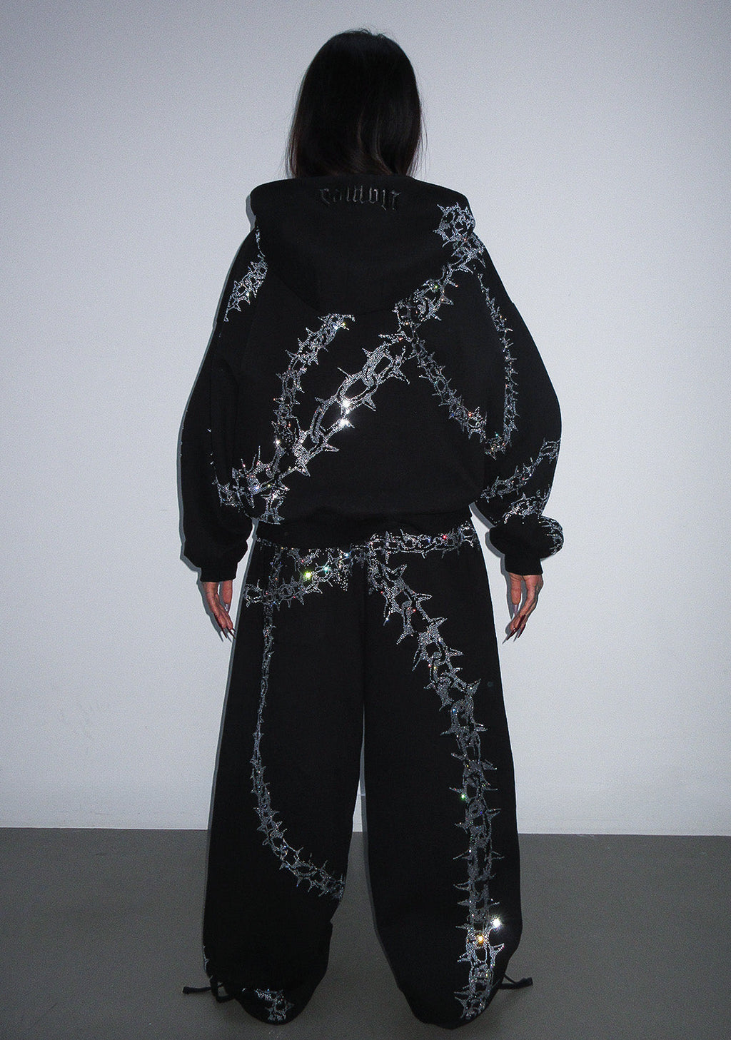 OMEN RHINESTONE ZIP HOODIE BLACK