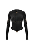 REBEL STUDDED VELOUR ZIP HOODIE BLACK